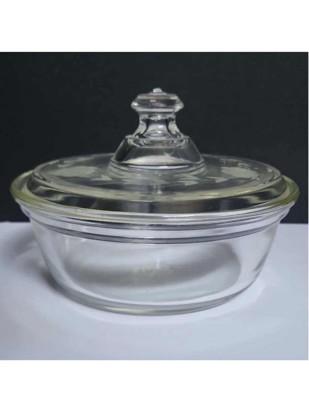 “Antique 1920s Pyrex Clear Glass Casserole Dresser Box Set #167 #267 Etched Rose